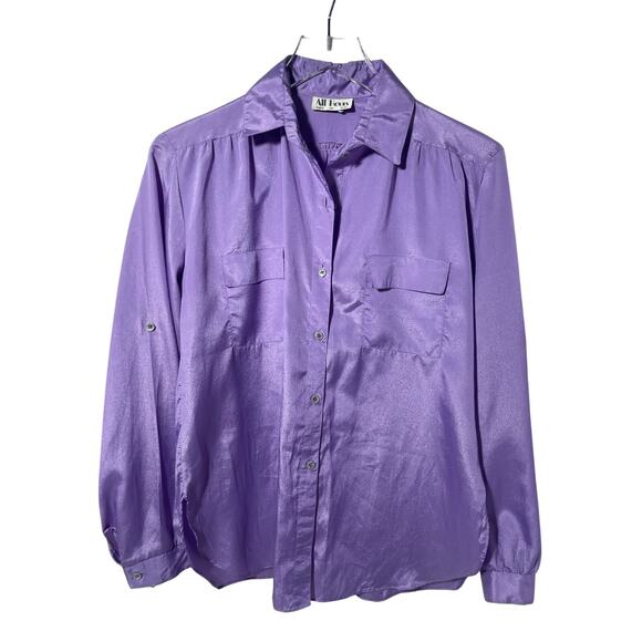 Vintage All Hours Lavender Satin L/S Women’s button down shirt Size M - Picture 1 of 3